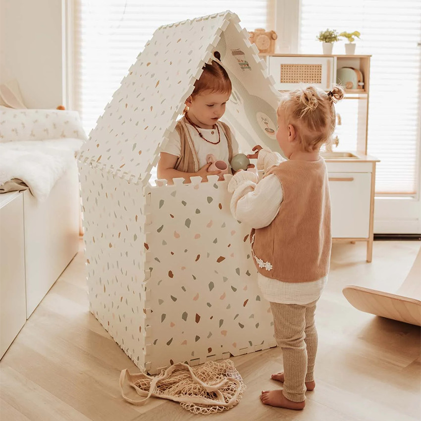 Tapis de dalles en mousse réversibles 120 x 180 cm village/terrazzo 