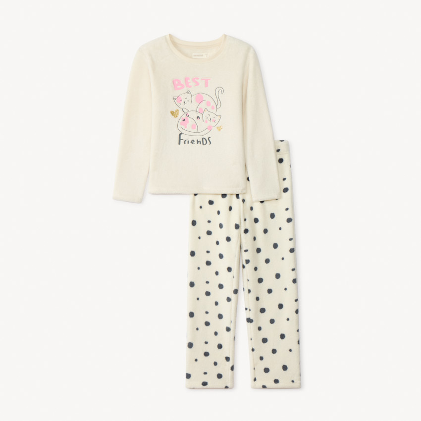 Set pyjama 2 en sherpa chat fantaisie pour fille
