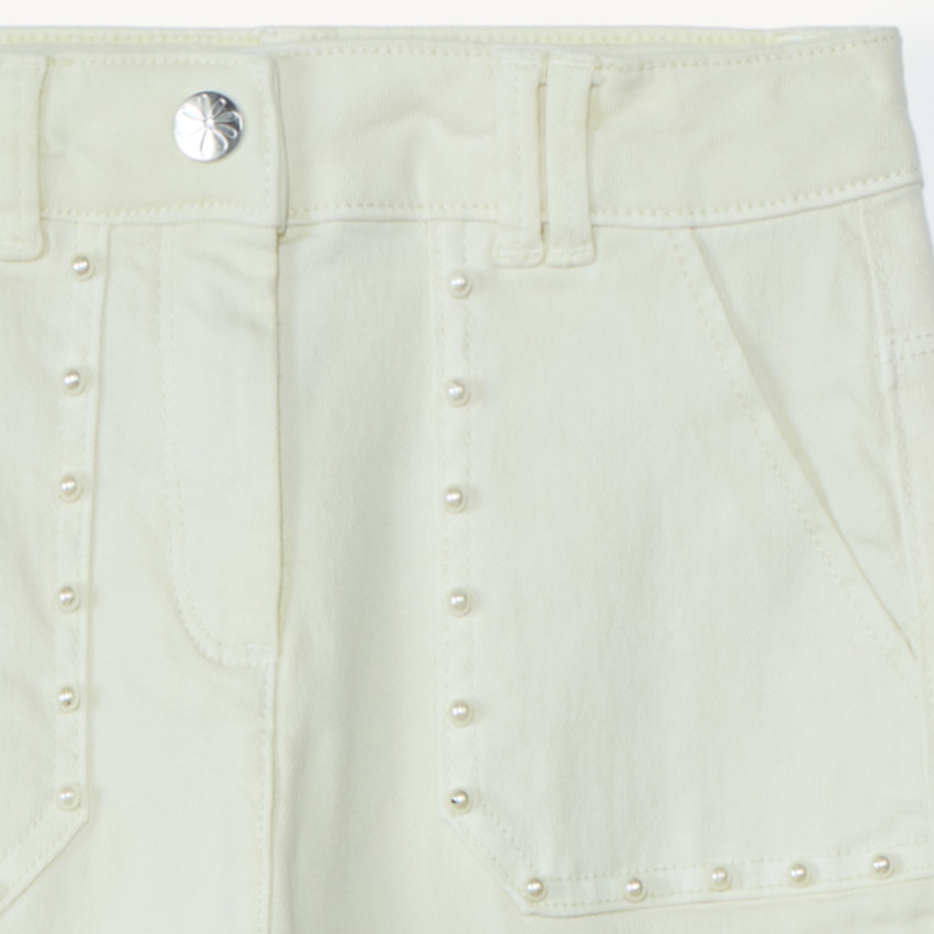 Jean large à poches avec perles nacrées pour fille 