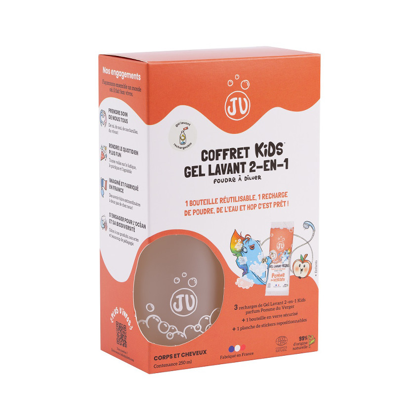 Coffret découverte gel lavant 2 en 1 en poudre 3 recharges + 1 flacon + stickers 