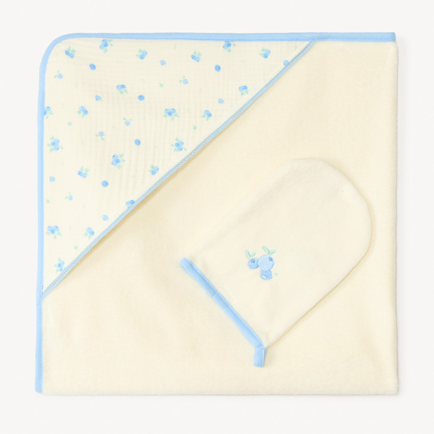 Set de bain éponge 2 pièces imprimé myrtilles pour bébé fille