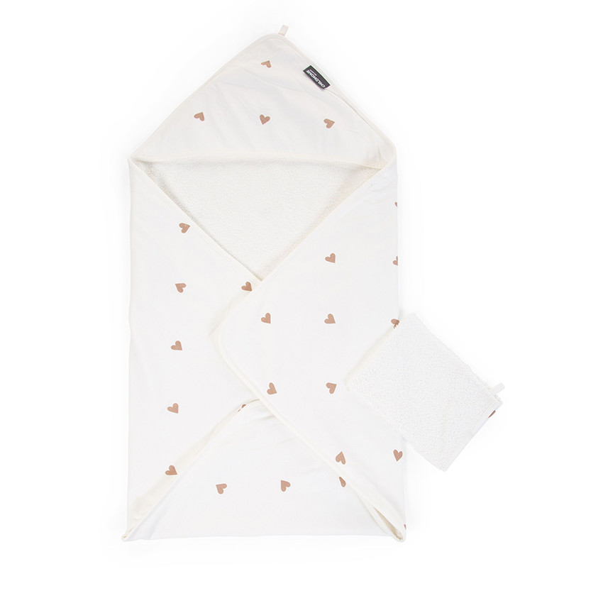 Set de bain avec cape à capuche + gant 80 x 80 cm - Coeur  