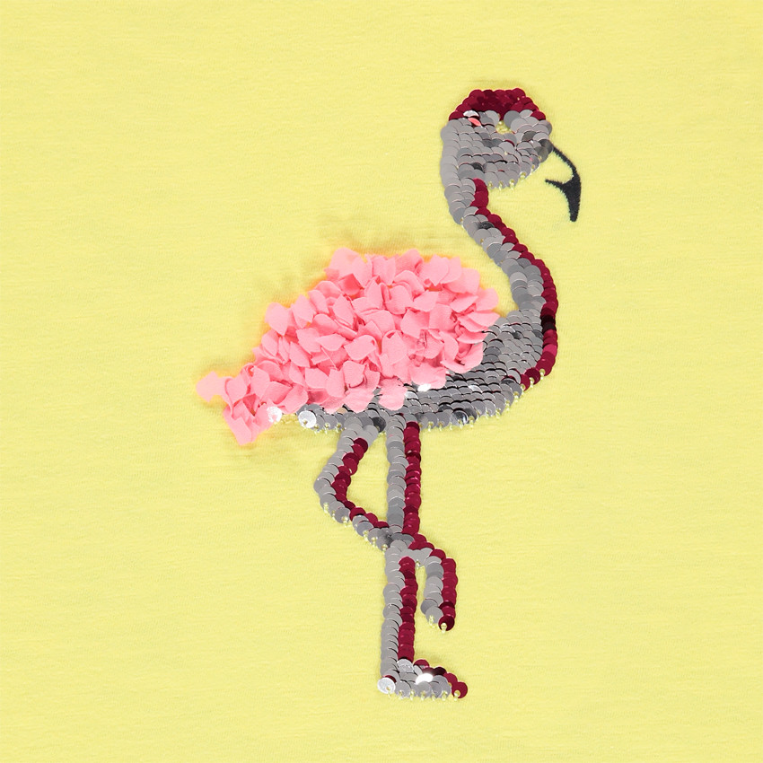 T-shirt manches courtes motif flamant rose en sequins magiques 