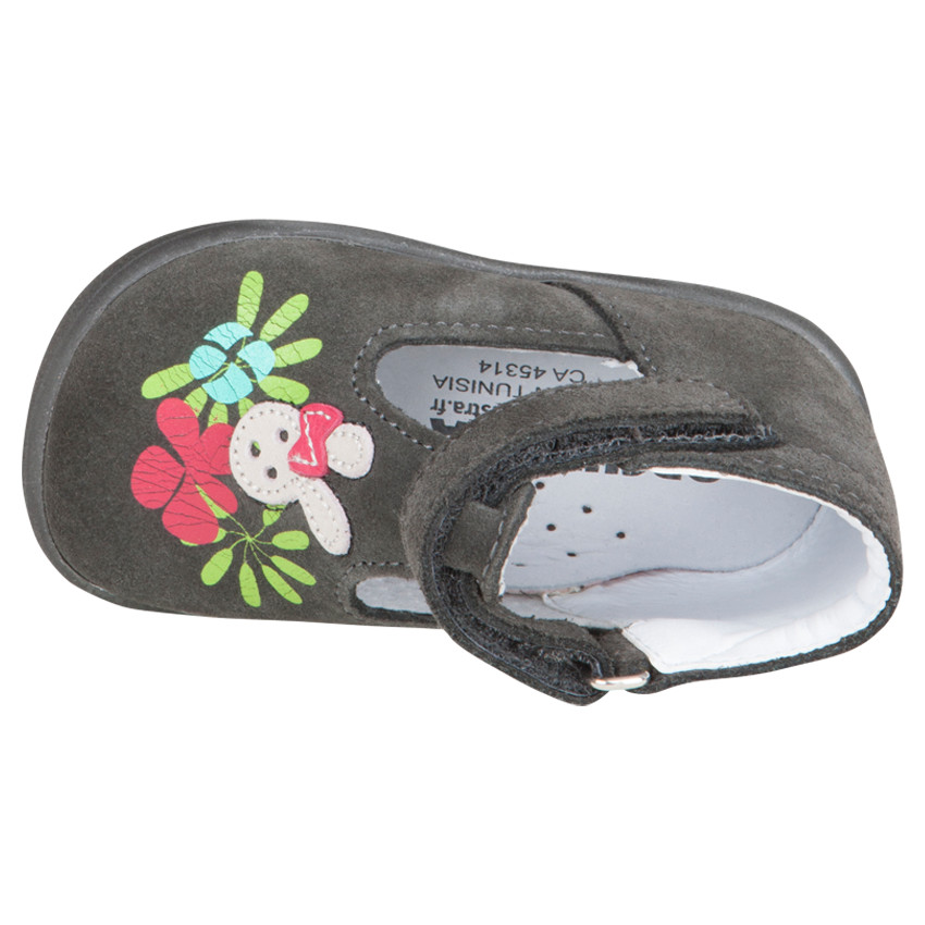 Salomés grises en cuir avec patch et print 