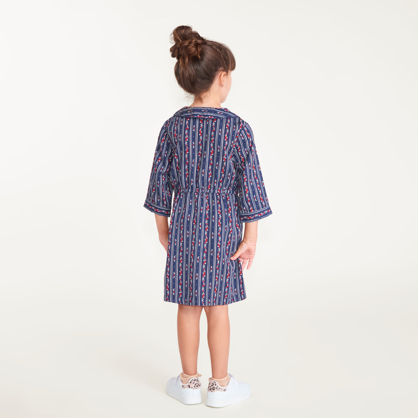 Robe fille style chemise à rayures et fleurs 