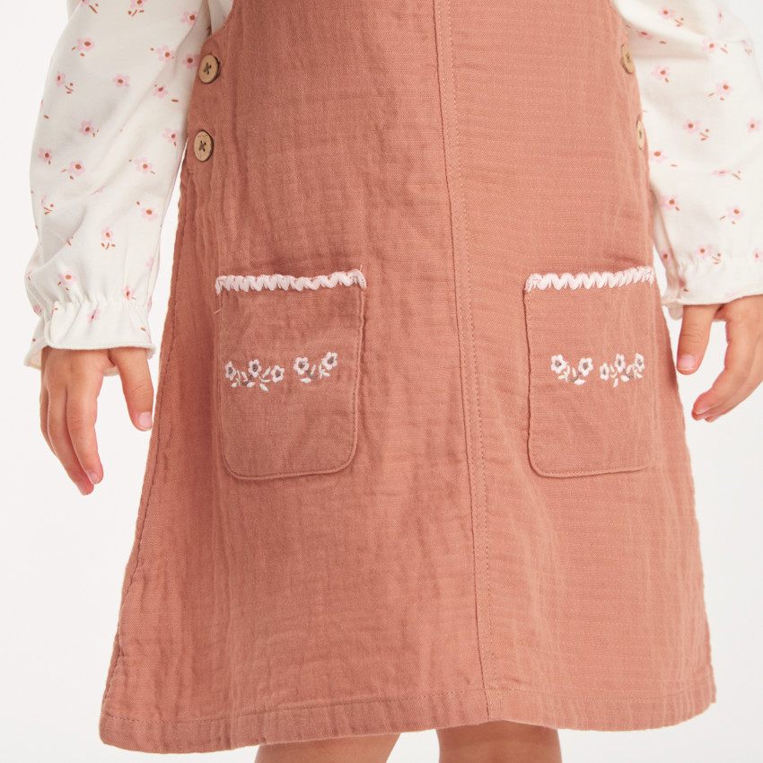 Ensemble bébé fille robe en gaze de coton et t-shirt imprimé fleurs 