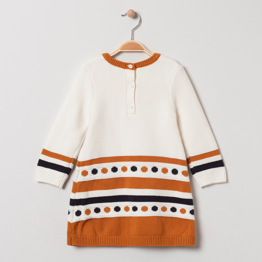 Robe manches longues en maille fantaisie à détails brodés 