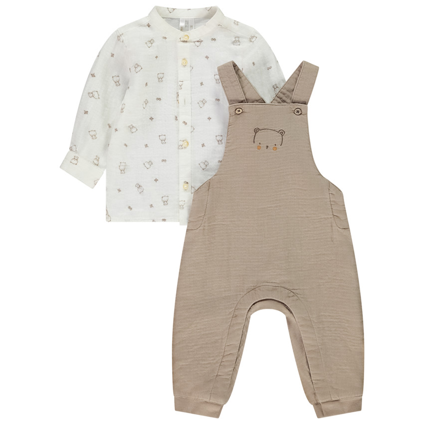 Ensemble 2 pièces avec salopette ourson pour bébé garçon 