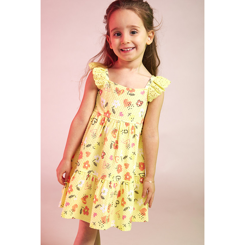 robe en maille cloquée imprimé fantaisie pour fille - jaune