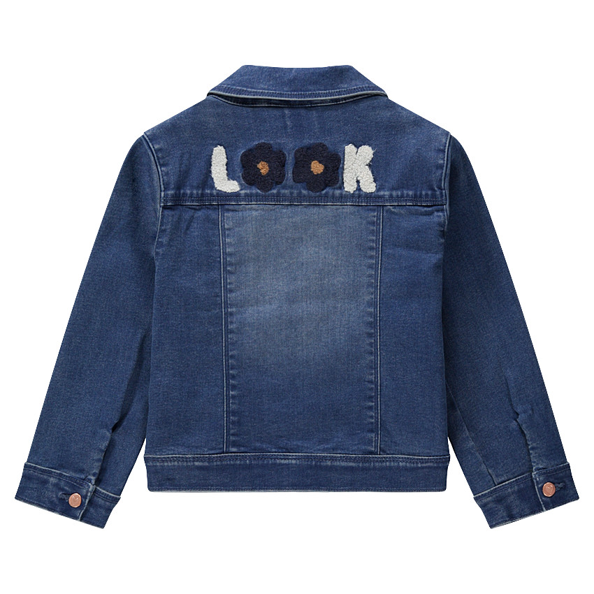 Veste en jean effet used à poches et coeur en sequins 