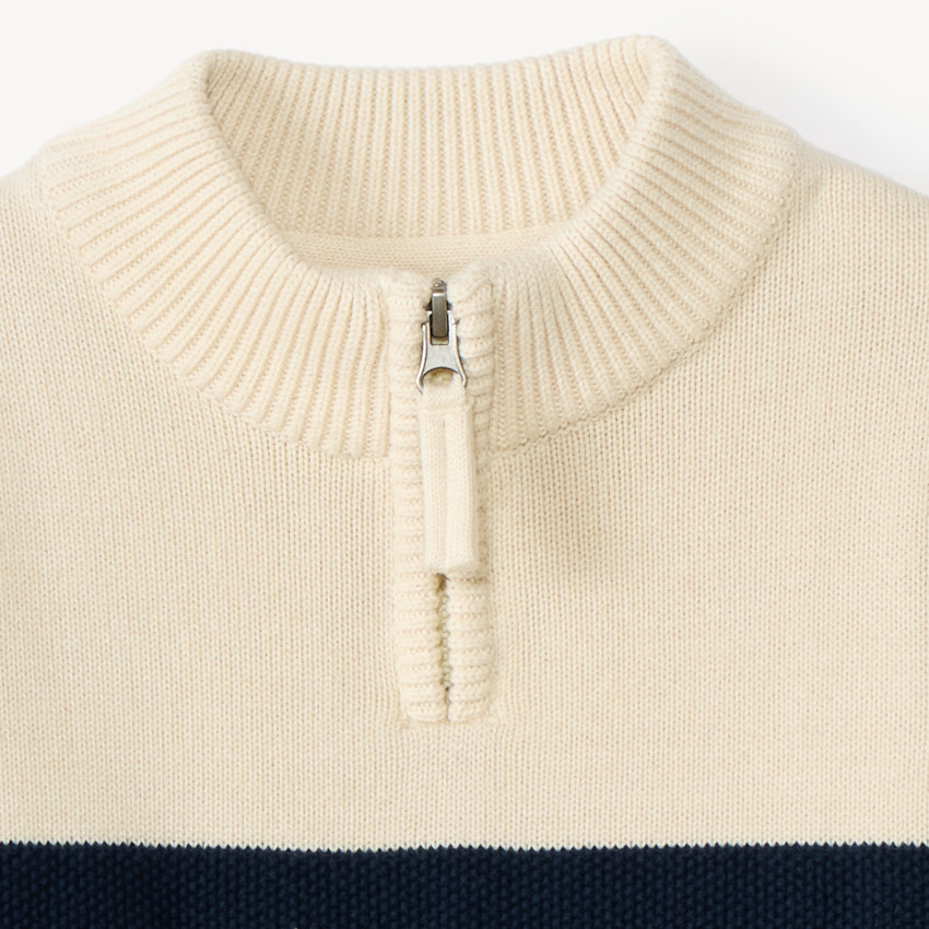 Pull manches longues à col camionneur à zip et rayures pour garçon  