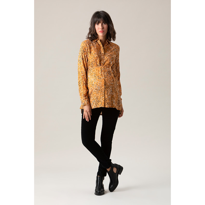 Chemise manches longues jaune à pois all-over 
