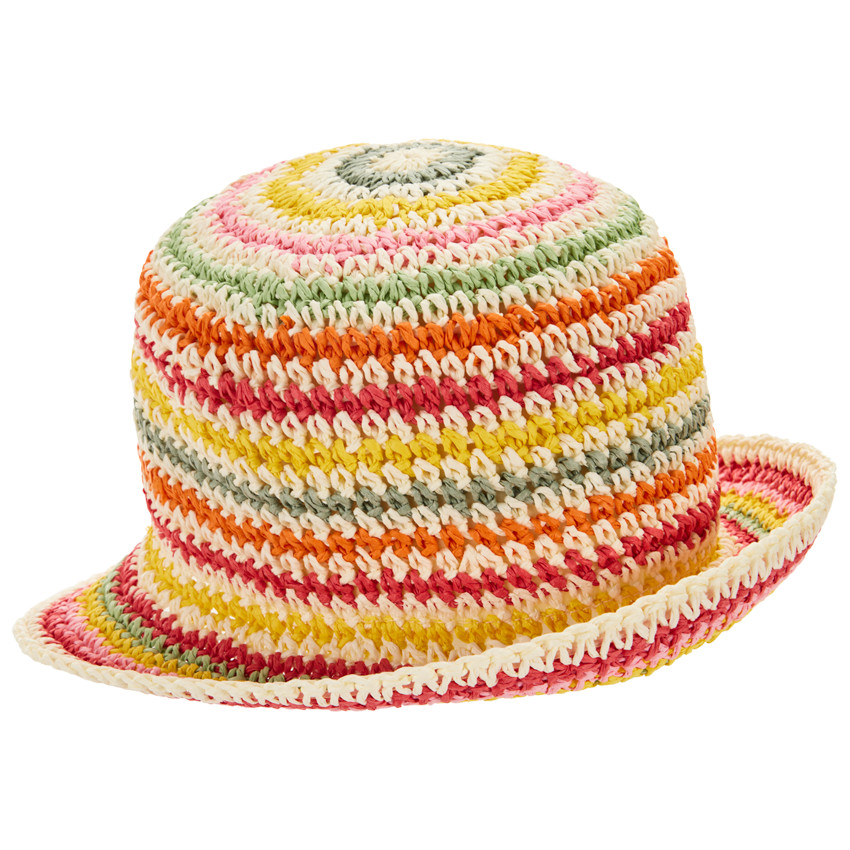 Chapeau melon en paille tressée multicolore pour fille 