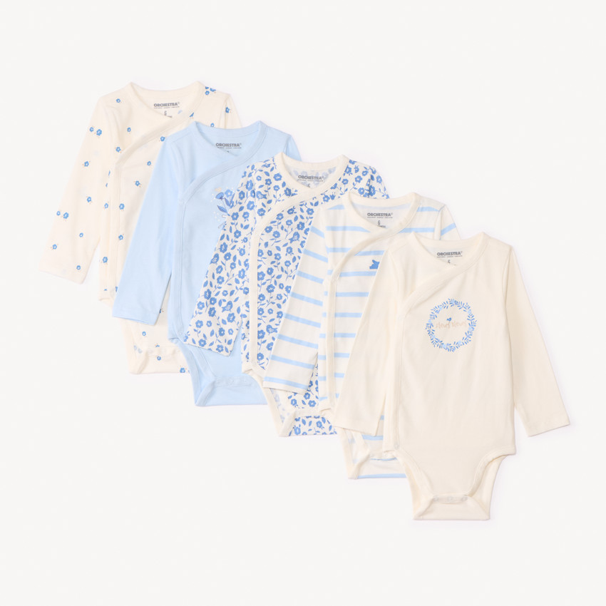 Lot de 5 bodies manches longues fantaisie pour bébé fille avec ouvertures différentes selon l'âge