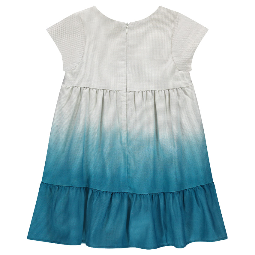 Robe manches courtes brodée avec pompons effet dip dye 