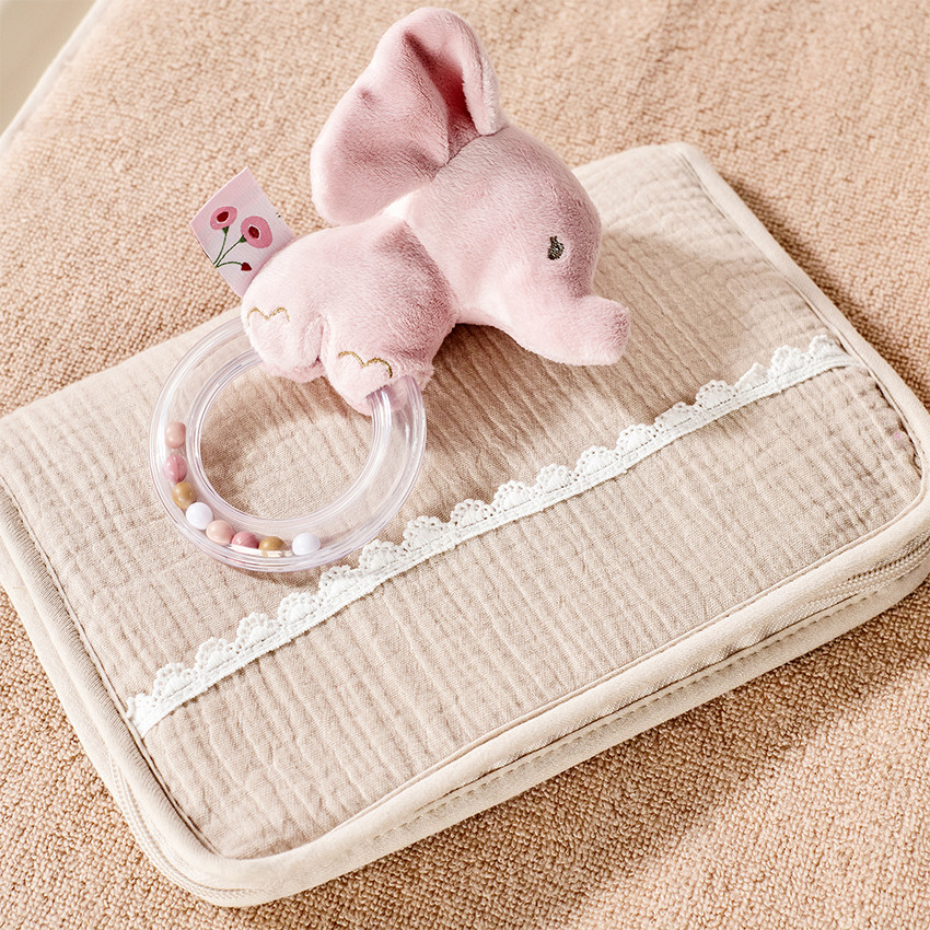 Hochet à billes en velours - FanFan - éléphant - Rose 