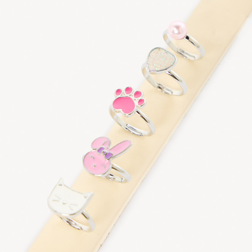 Lot de 5 bagues fantaisie animaux pour fille