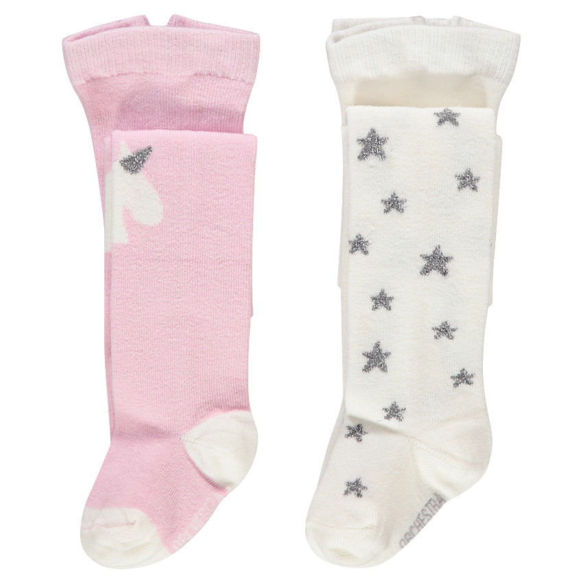 Lot de 2 collants épais avec étoiles et licornes en jacquard 