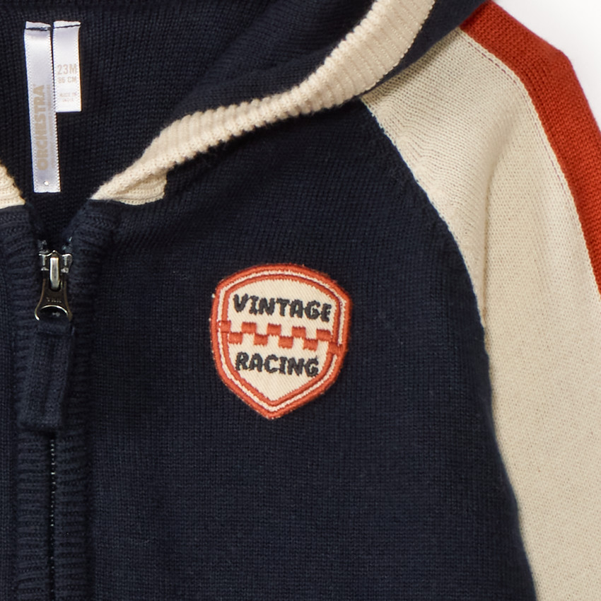 Gilet bébé garçon en tricot à capuche style vintage 