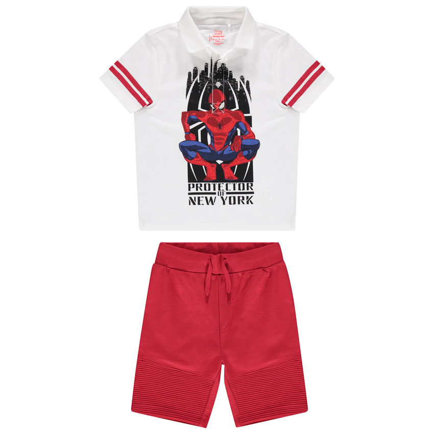 Ensemble avec polo print Spiderman et bermuda rouge 