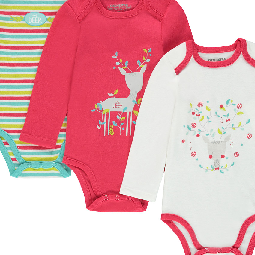 Lot de 5 bodies en jersey avec cerf printé et motifs fantaisie 