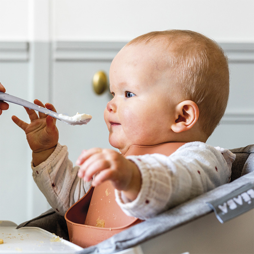 Lot de 2 cuillères en silicone galet/vert + boîte de transport 