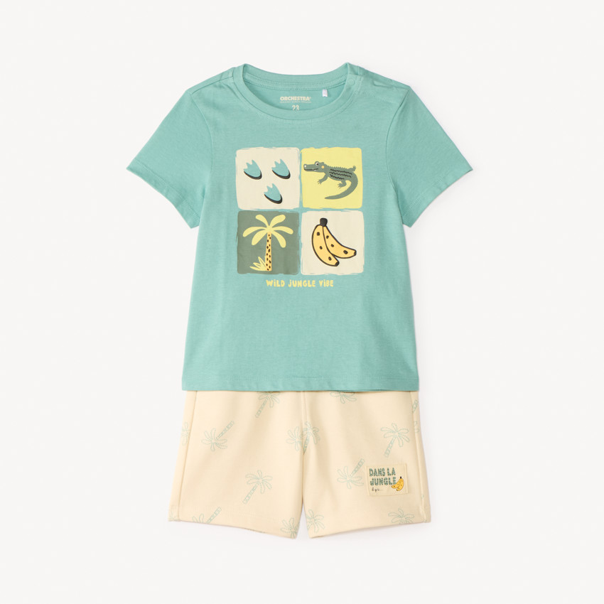 Ensemble court 2 pièces t-shirt + bermuda à motifs jungle pour bébé garçon 