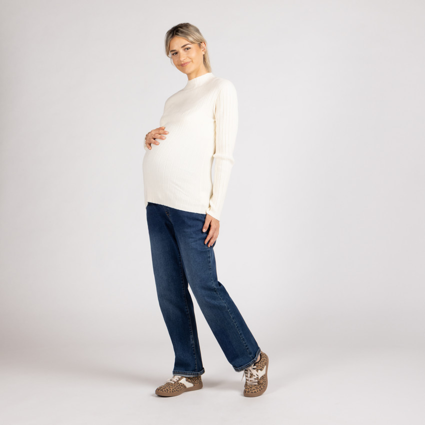 Pull chaussette côtelé à col montant pour femme 