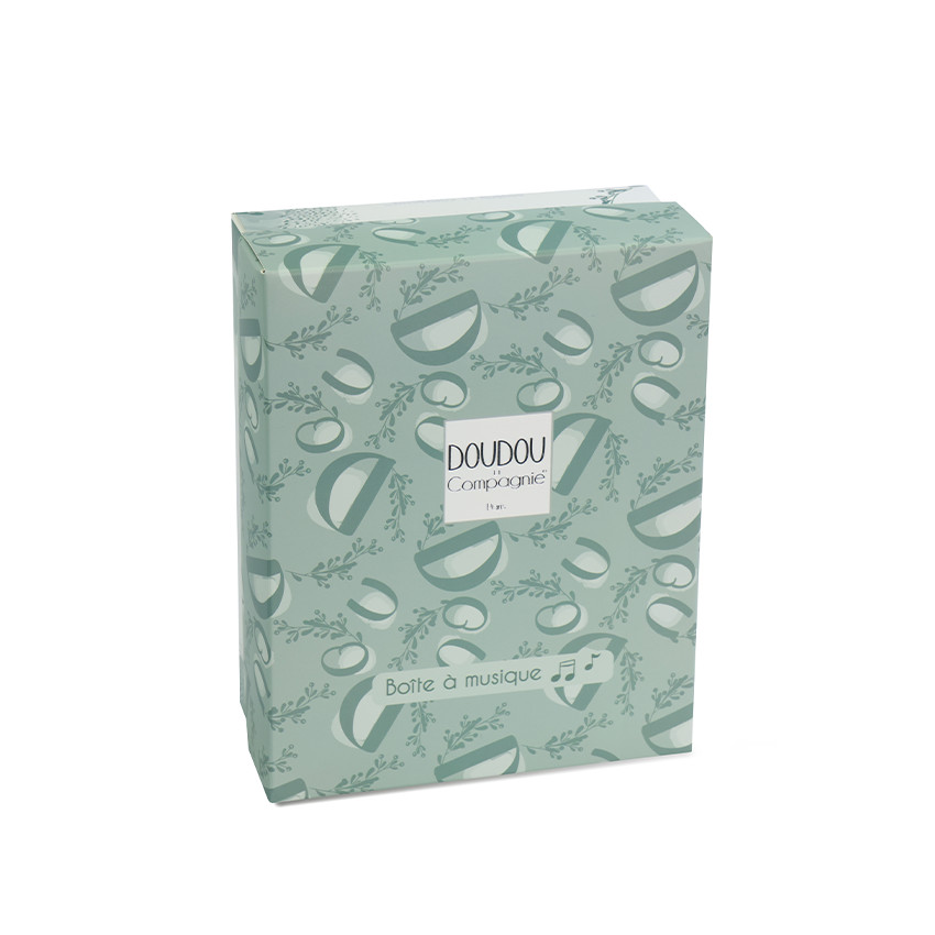 Peluche lapin doudou boîte à musique vert sauge  