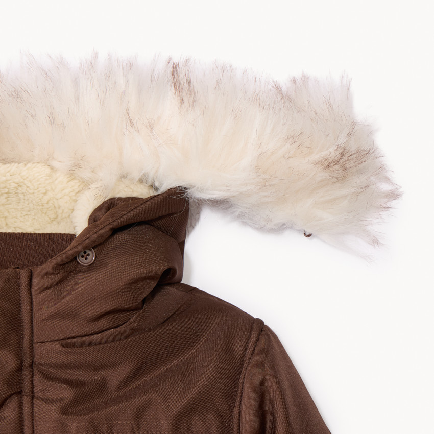 Parka uni en toile avec capuche effet fourrure pour garçon  