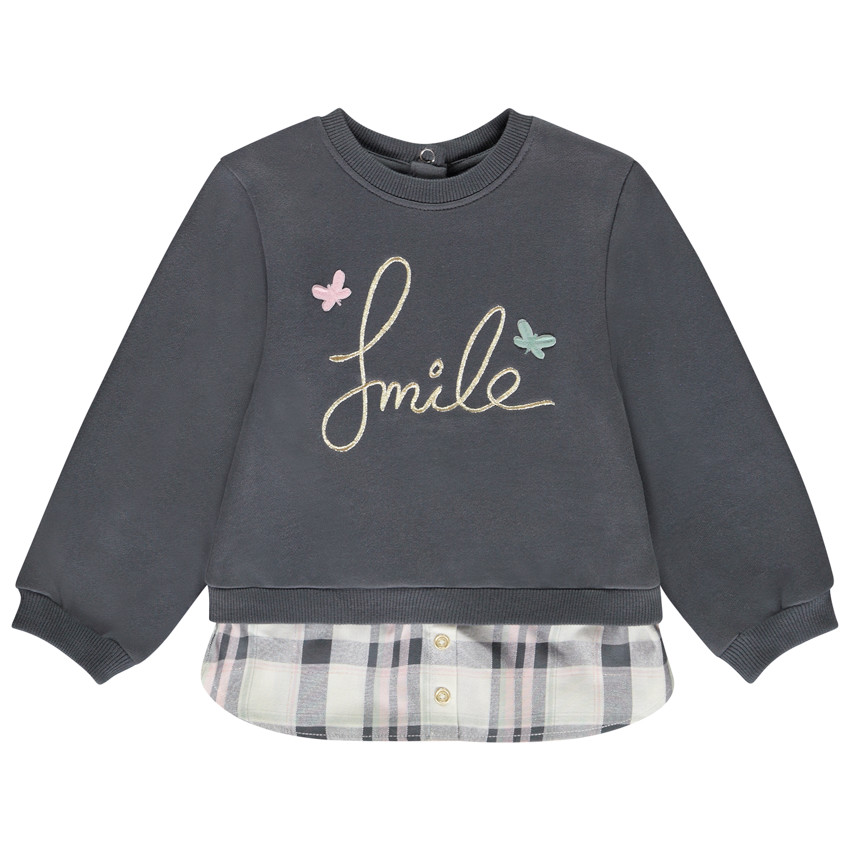 Sweat bi-matière effet 2 en 1 pour bébé fille 