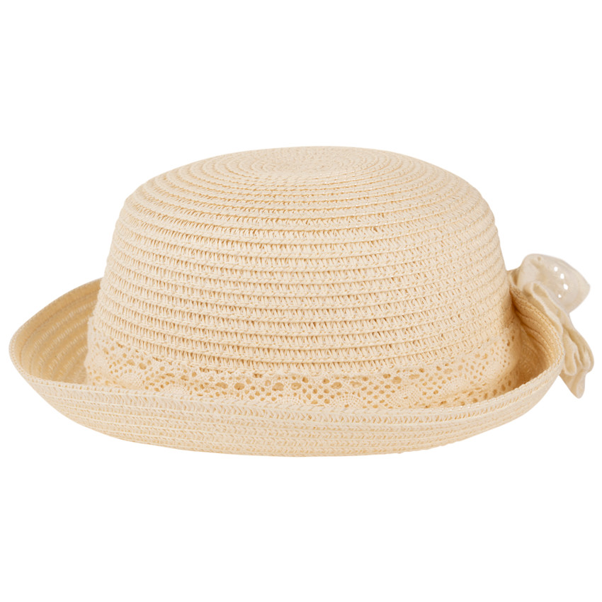Chapeau tressé avec nœud en broderie anglaise pour bébé fille