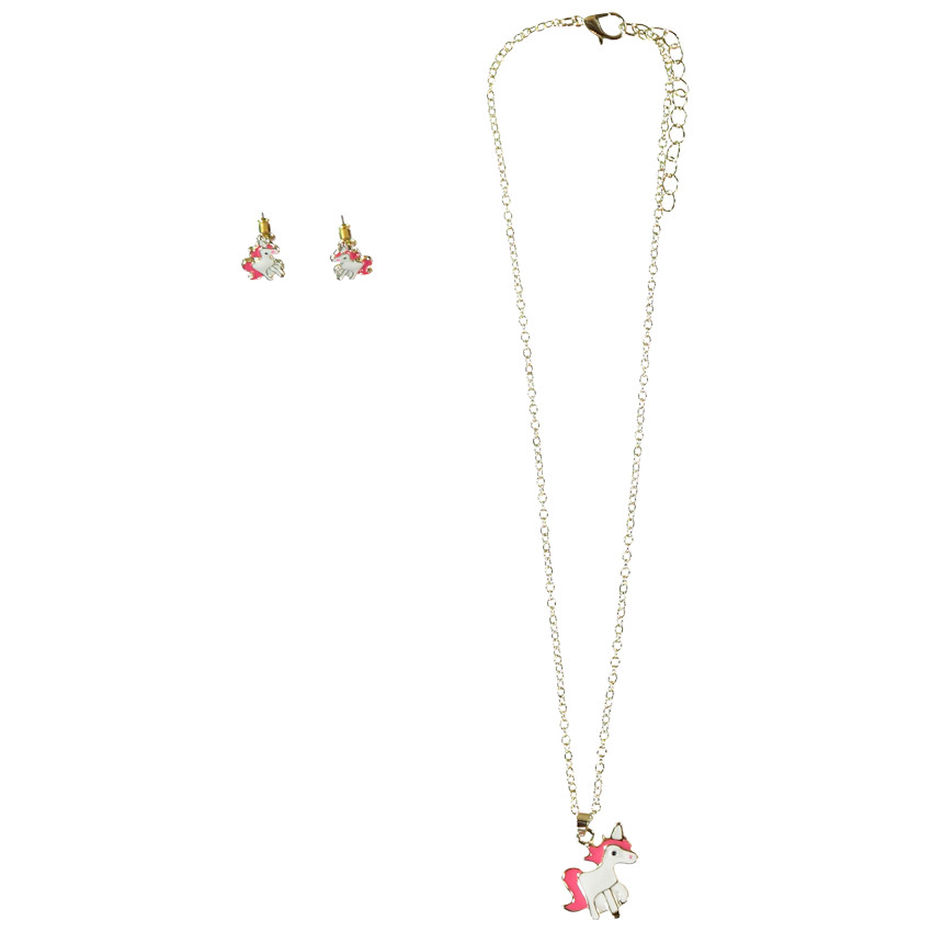 Set collier doré + boucles d'oreilles licorne pour fille 