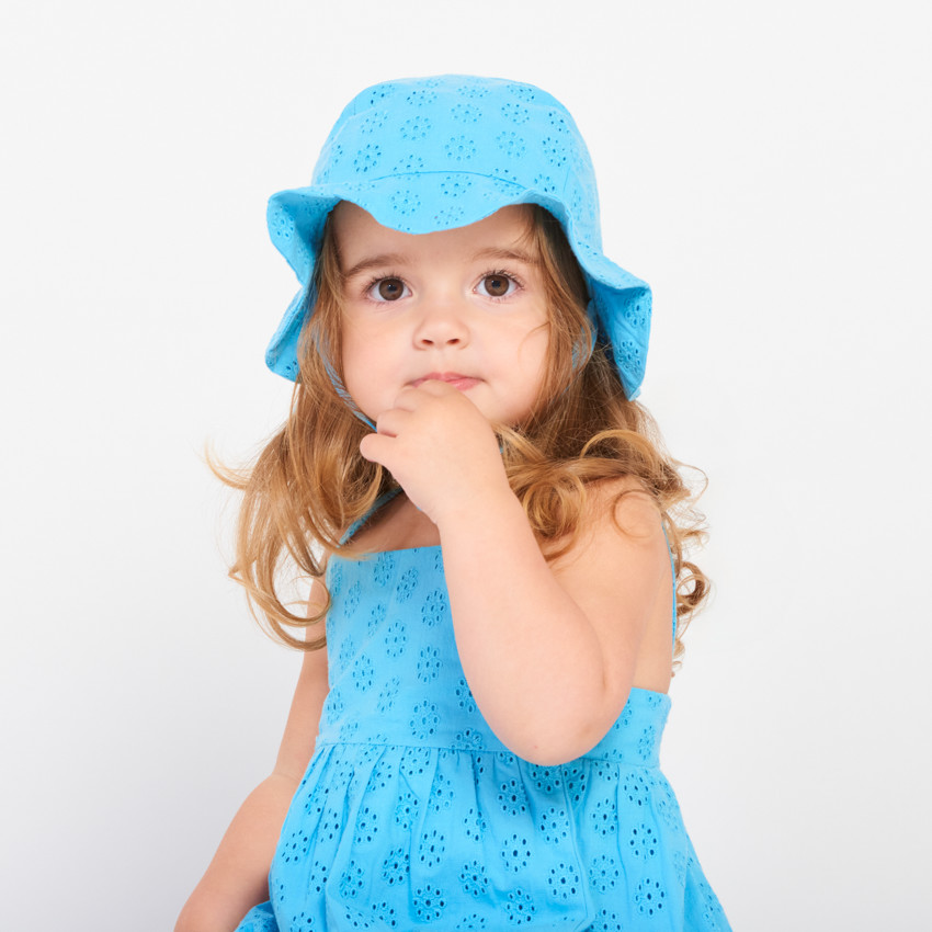 Ensemble robe + charlotte en broderie anglaise unie pour bébé fille 