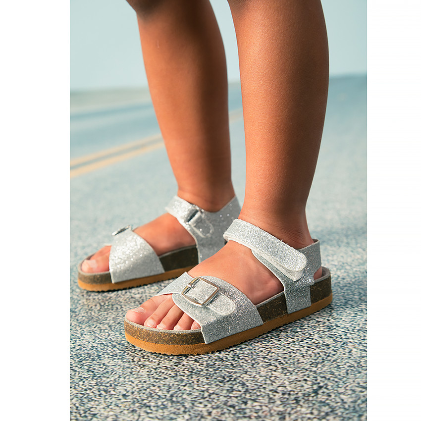 Sandales velcro argentées et pailletées pour bébé fille 
