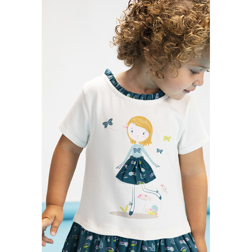 Robe manches courtes 2 en 1 en jersey imprimé fillette pour bébé fille 