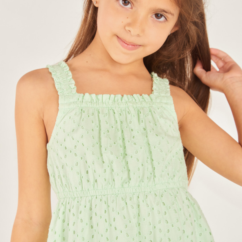 Robe à bretelles en broderie anglaise pour fille  