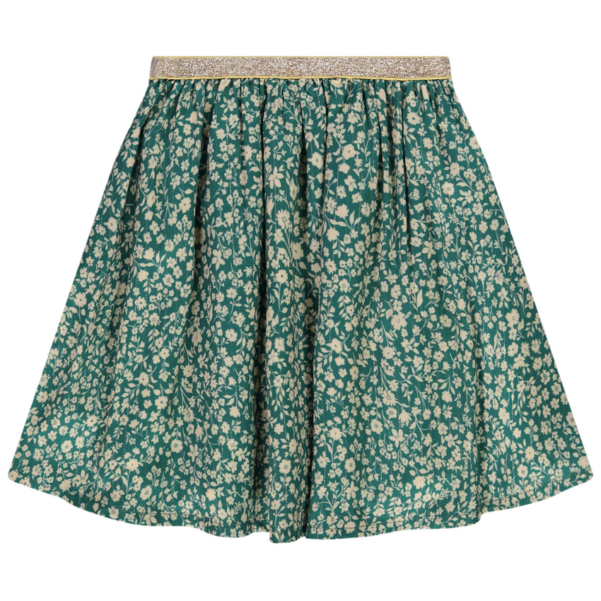 Jupe courte patineuse en voile de viscose imprimé fleuri pour fille 