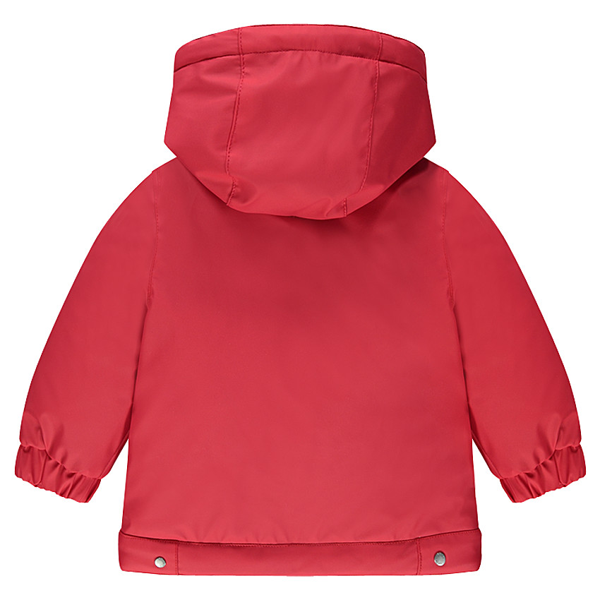 Coupe-vent rouge en gomme doublé jersey avec poches et capuche amovible 