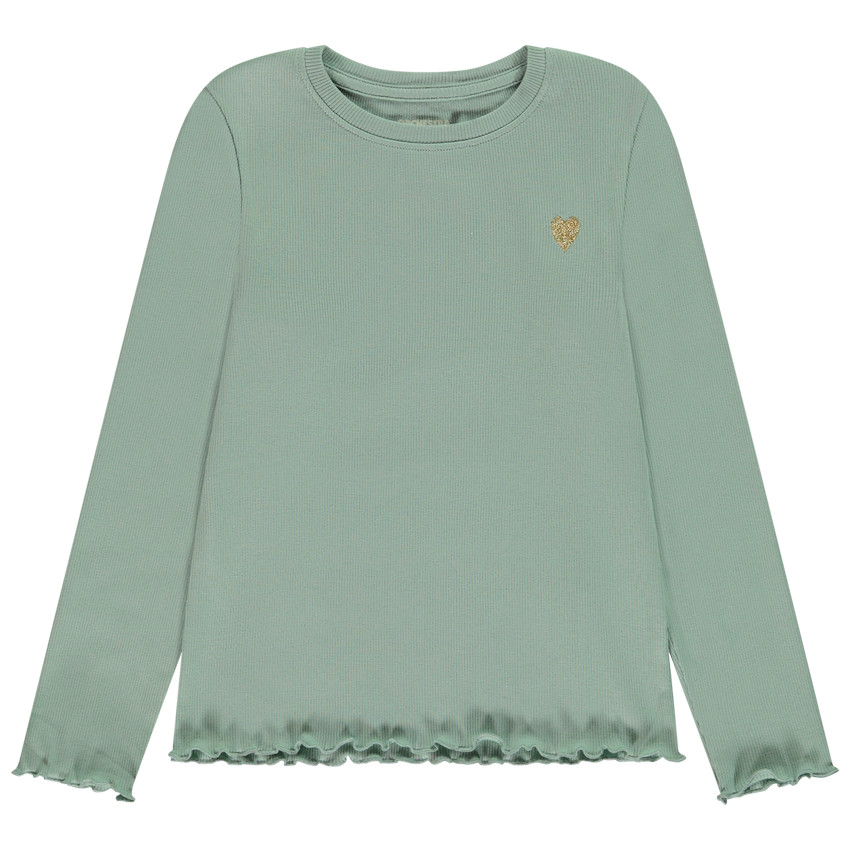 T-shirt manches longues côtelé broderie cœur doré pour fille