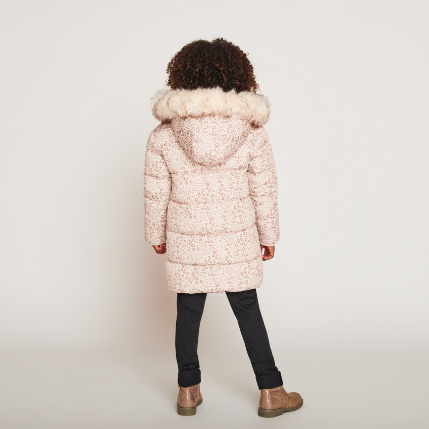 Doudoune longue en toile imprimée et doublure sherpa pour fille  