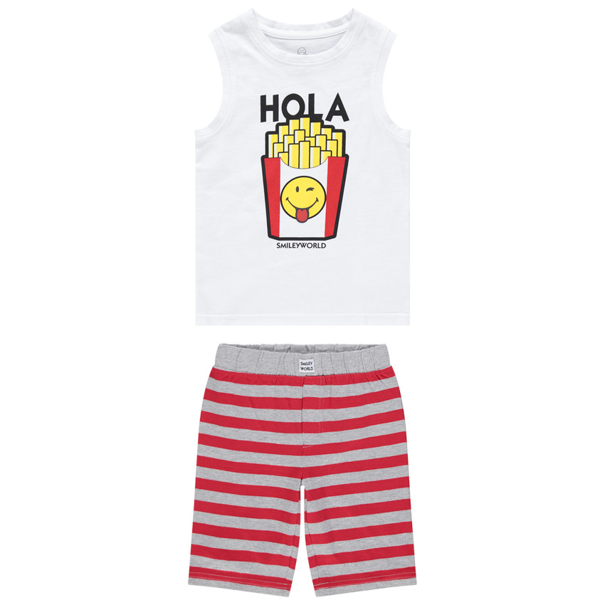 Ensemble avec débardeur print SmileyWorld frites et bermuda rayé