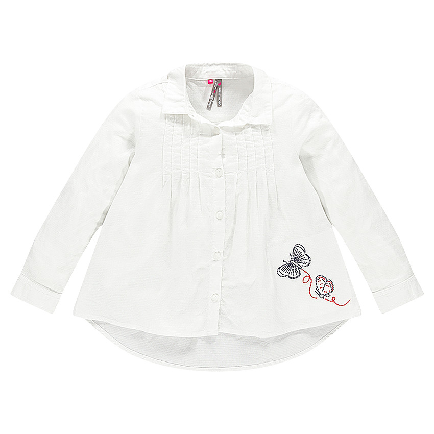 Chemise liquette manches longues en voile de coton avec papillons brodés 