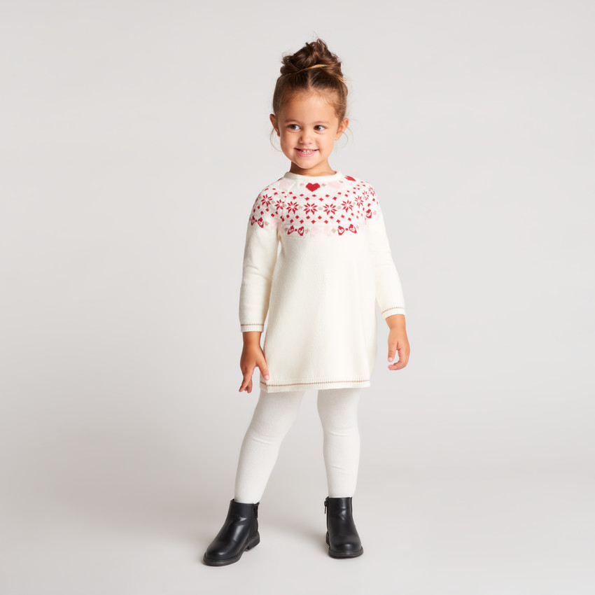 Robe bébé fille manches longues en tricot jacquard 