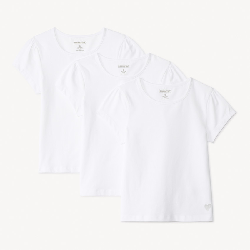 Lot de 3 t-shirts manches courtes unis à foil print cœur pour fille