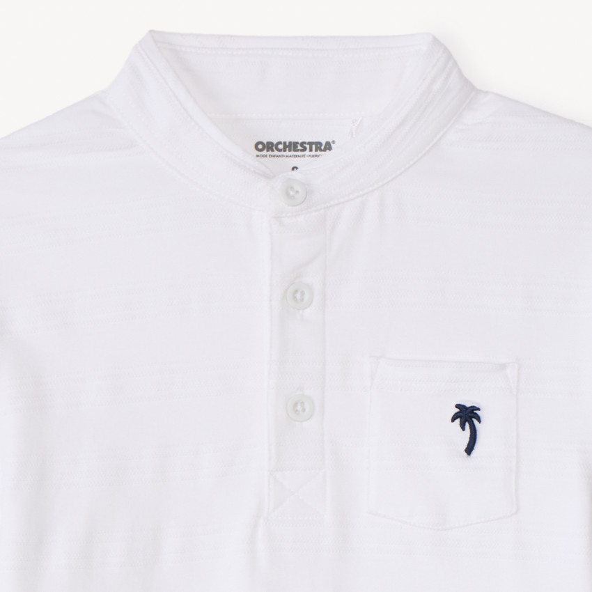 Polo manches courtes col mao broderie palmier pour garçon 