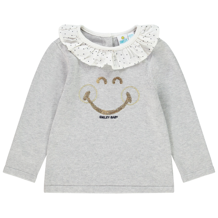 Pull à col volanté et Smiley Baby en sequins 