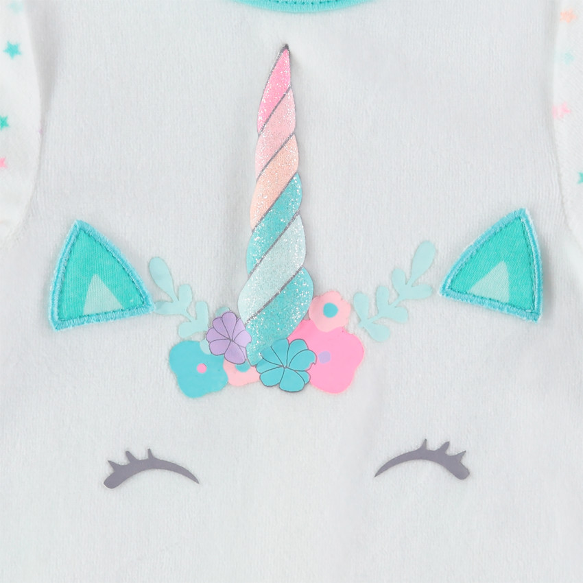 Dors-bien en velours print licorne pour bébé fille 