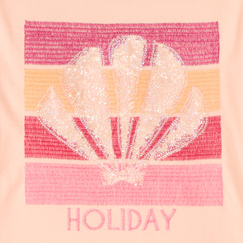T-shirt manches courtes broderie à sequins coquillage pour fille 