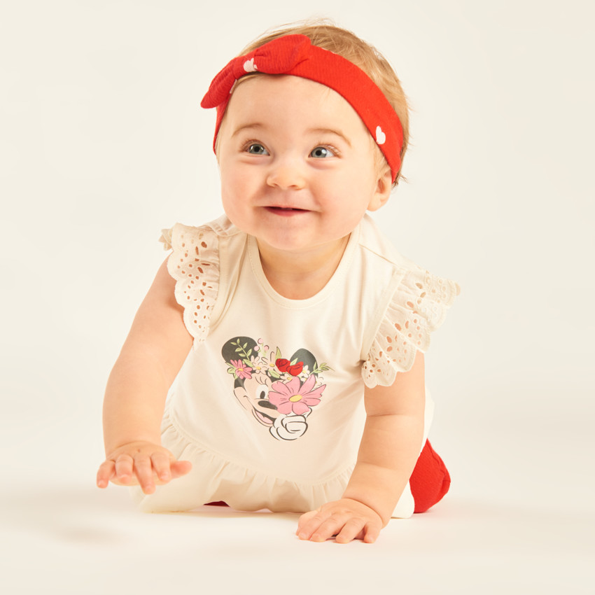 Ensemble 3 pièces tunique + caleçon + bandeau Minnie Disney pour bébé fille 